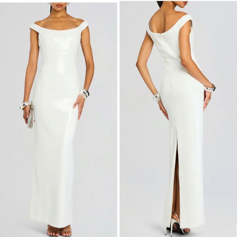 New Retrofete Jazmina Sequin Dress Gown White Size Medium